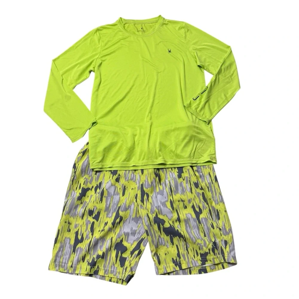Spyder | 2 Piece Kids Swim Set in Neon Yellow Green and Gray Size Large L